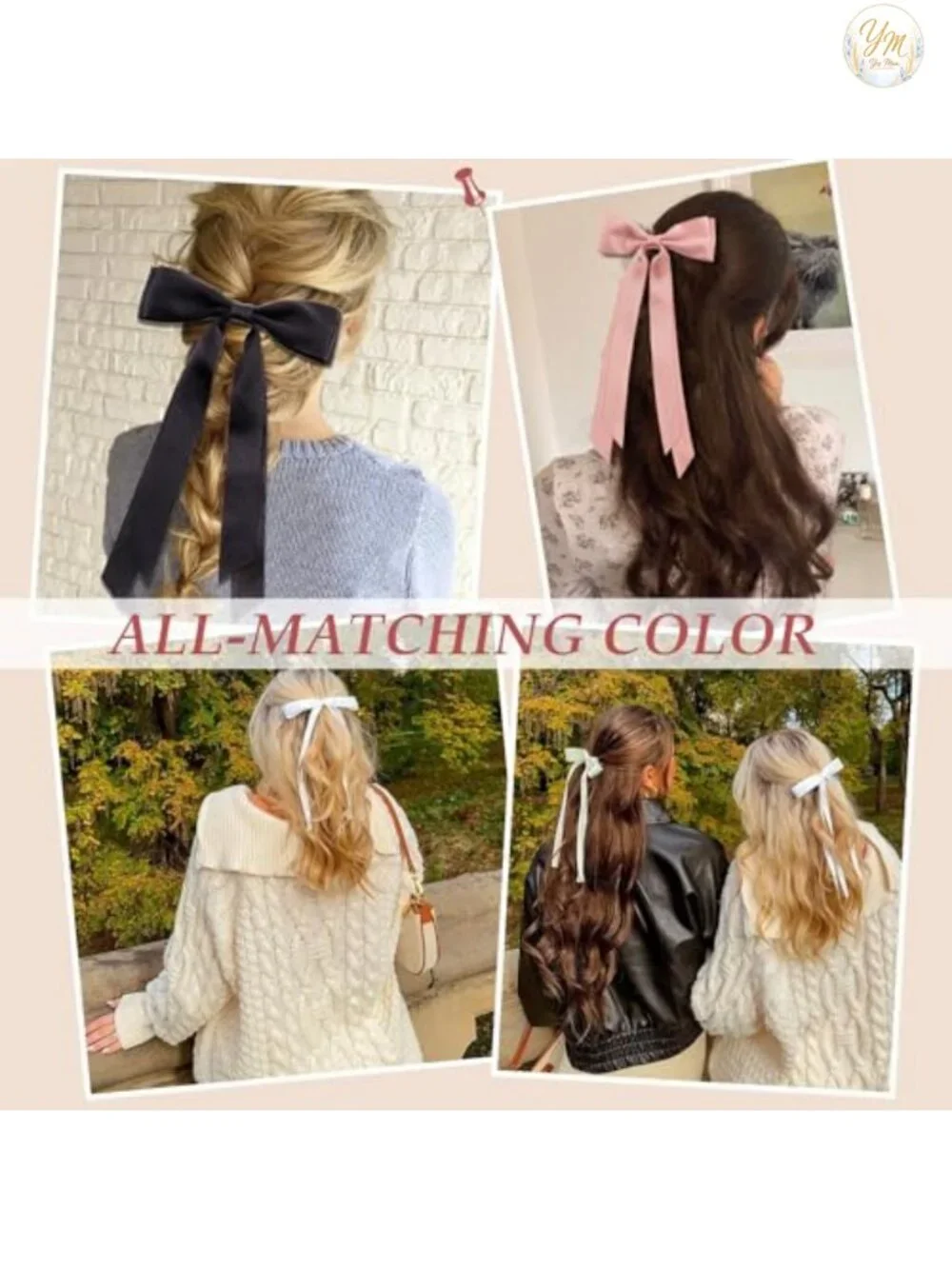 8pc Bow Hair Clips Set - Nonslip Claw Clips for Thick & Thin Hair - Plastic